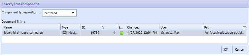 Editing text component