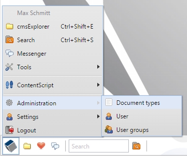 Admininstration in the cmsWorks main menu