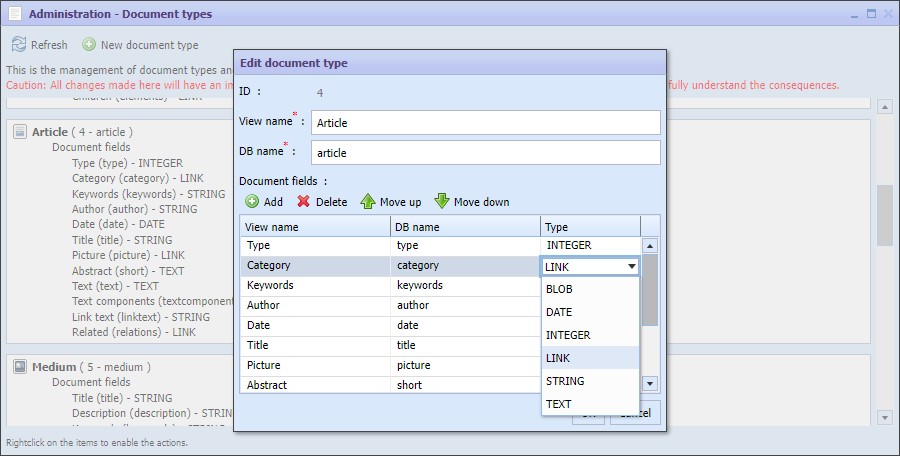 Edit of a document type