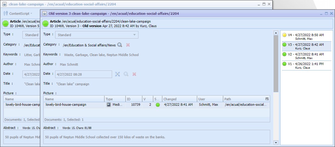 Old document versions