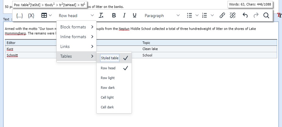 Richtext table formatting