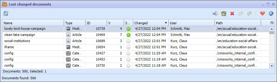 Last changed documents