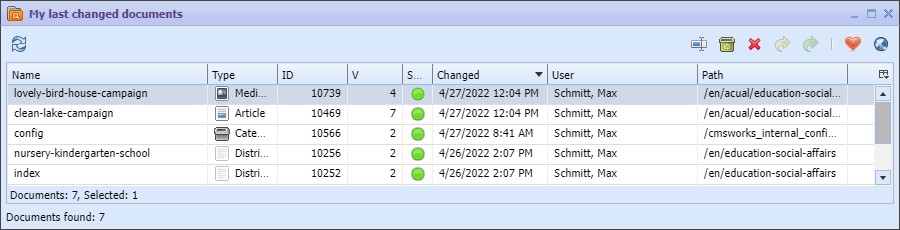 My last changed documents