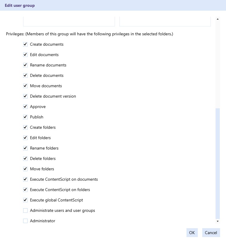 Rights management in the cmsWorks UI
